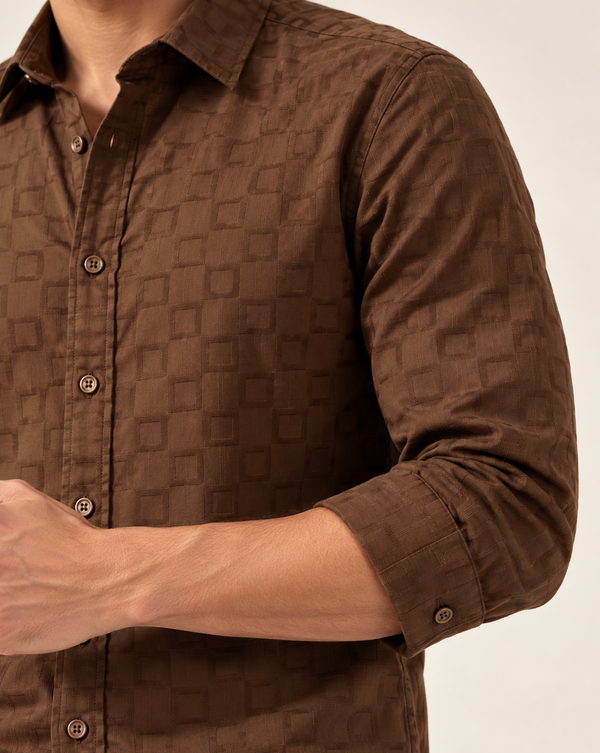 IZI Brown Textured Square Jacquard Shirt