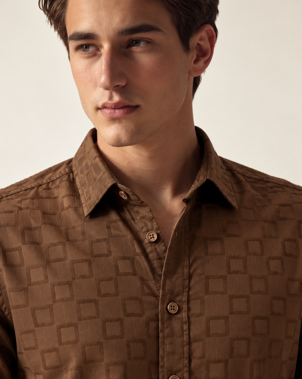 IZI Brown Textured Square Jacquard Shirt