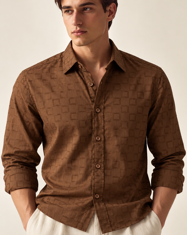 IZI Brown Textured Square Jacquard Shirt