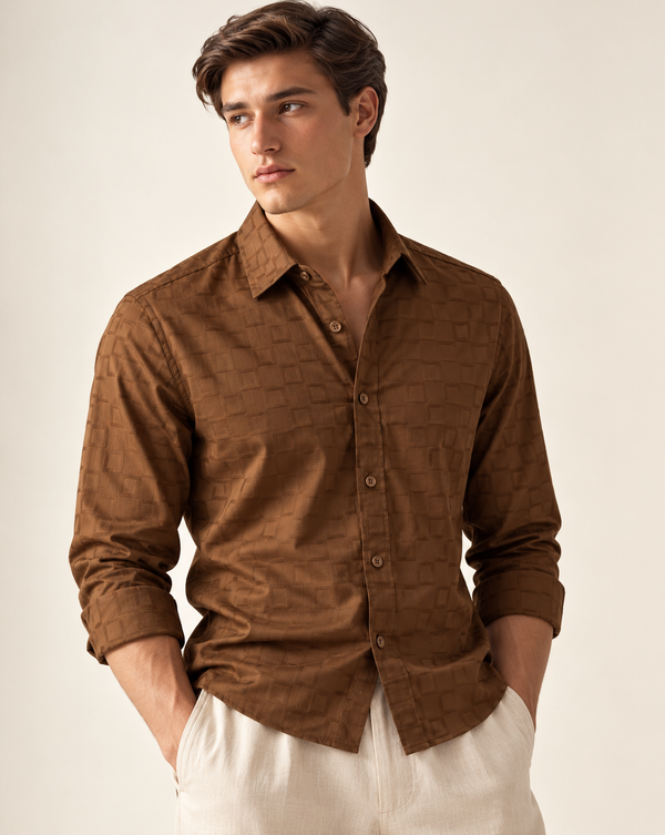 IZI Brown Textured Square Jacquard Shirt