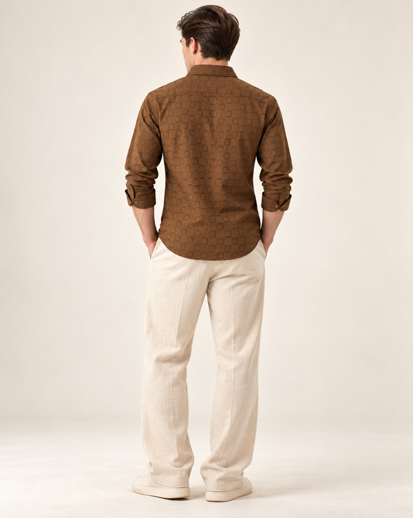 IZI Brown Textured Square Jacquard Shirt