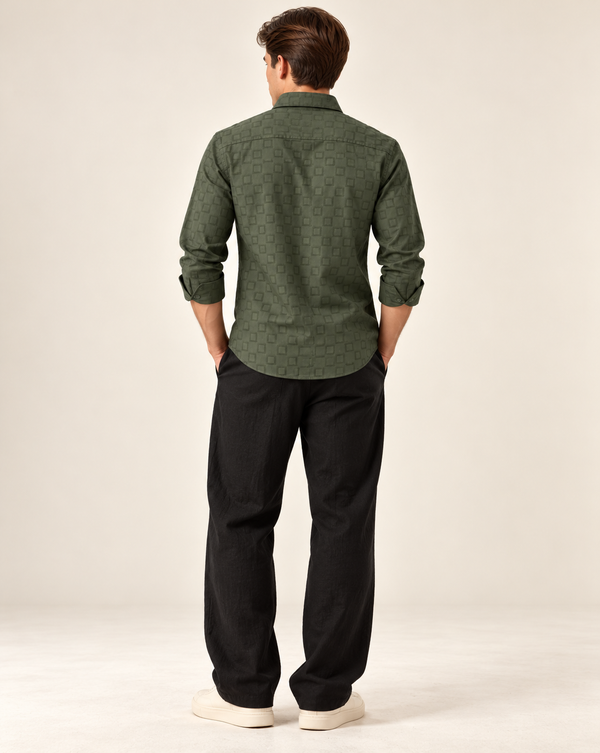 IZI Green Textured Square Jacquard Shirt
