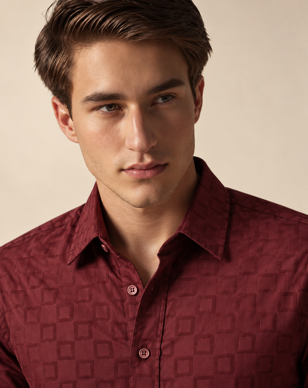 IZI Maroon Textured Square Jacquard Shirt