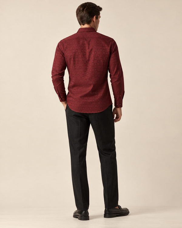 IZI Maroon Textured Square Jacquard Shirt