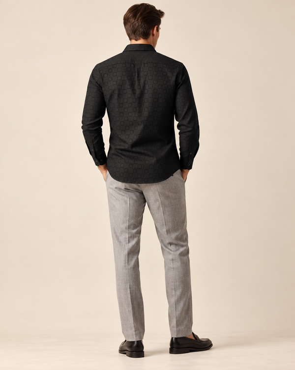 IZI Black Textured Square Jacquard Shirt