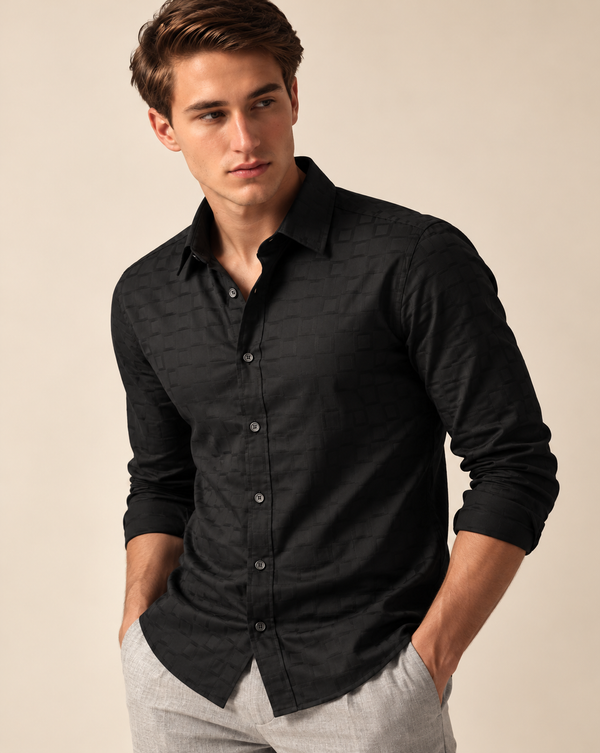 IZI Black Textured Square Jacquard Shirt