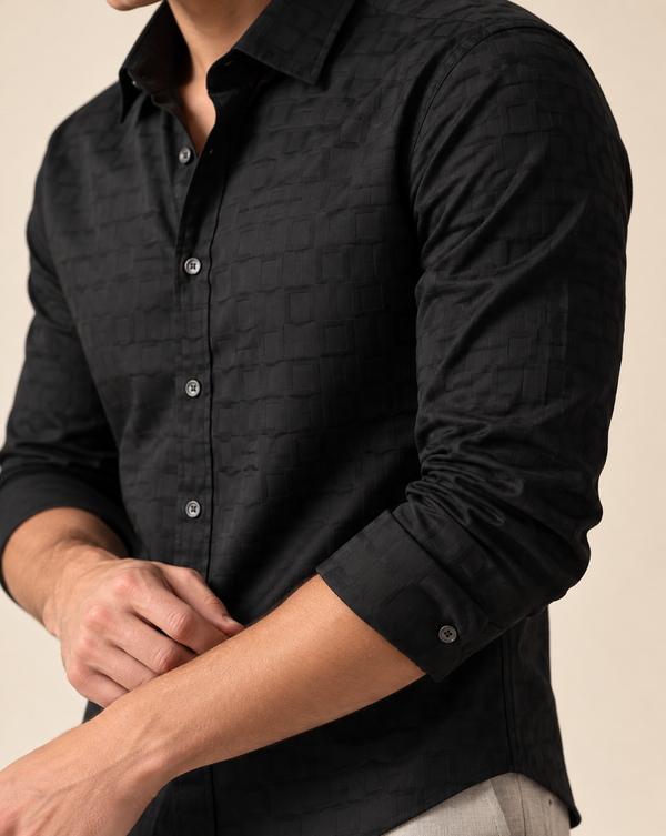 IZI Black Textured Square Jacquard Shirt
