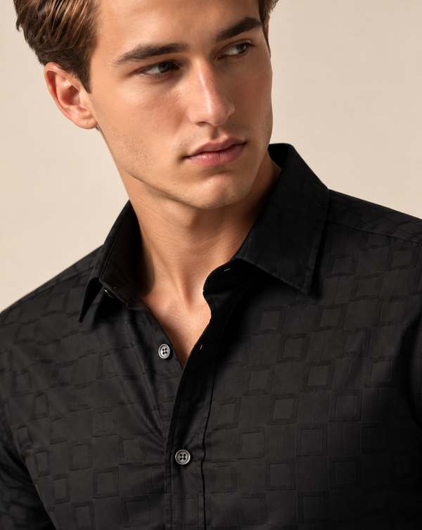 IZI Black Textured Square Jacquard Shirt
