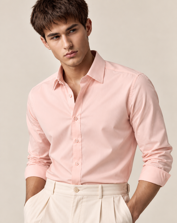 Ilyzly Pink Classic Stain Plain Formal Shirt