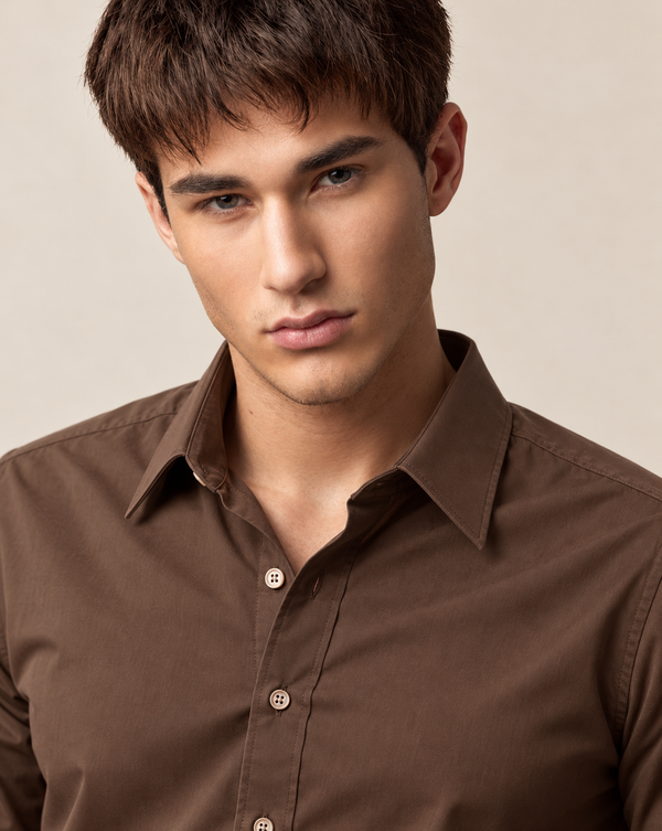 Ilyzly Brown Classic Stain Plain Formal Shirt