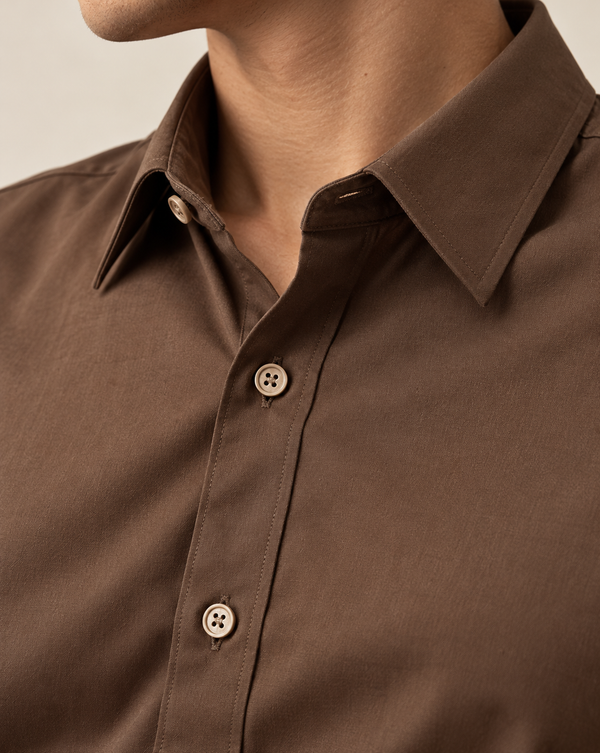 Ilyzly Brown Classic Stain Plain Formal Shirt