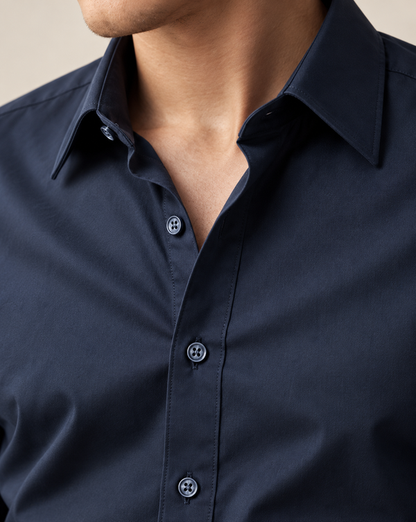 Ilyzly Navy Blue Classic Stain Plain Formal Shirt