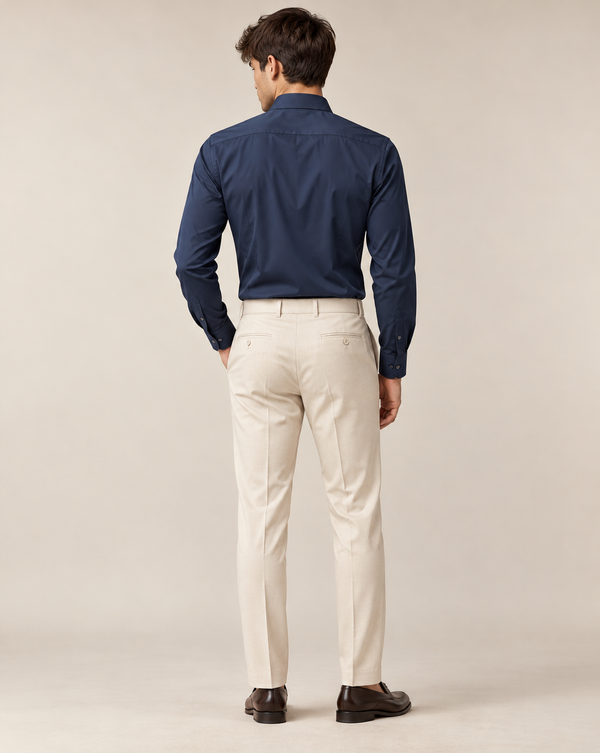 Ilyzly Navy Blue Classic Stain Plain Formal Shirt