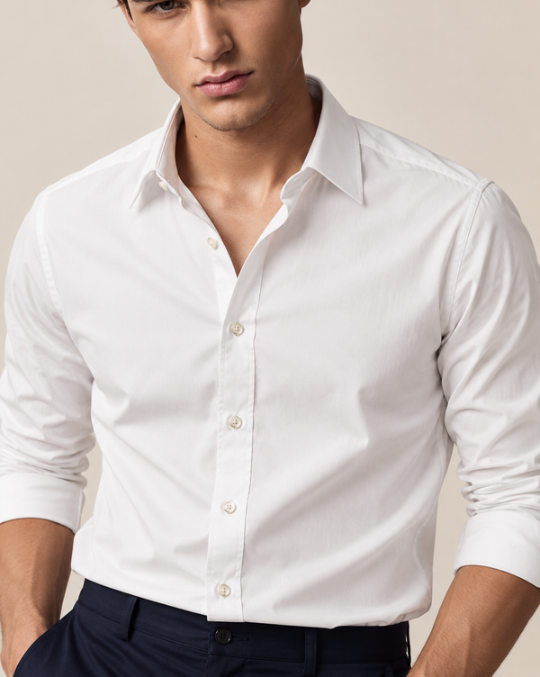 Ilyzly White Classic Stain Plain Formal Shirt