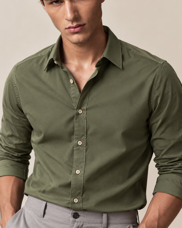 Ilyzly Olive Green Classic Stain Plain Formal Shirt
