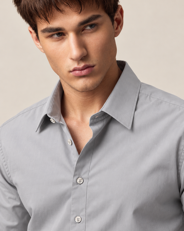 Ilyzly Ash Grey Classic Stain Plain Formal Shirt