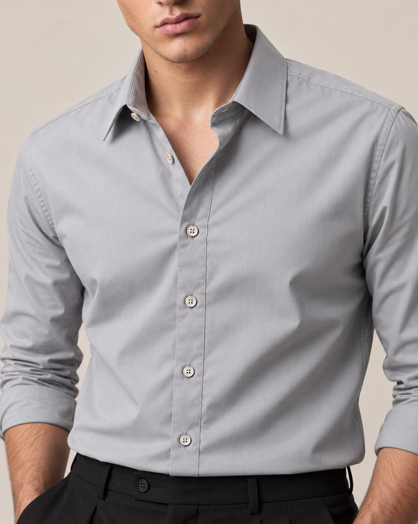 Ilyzly Ash Grey Classic Stain Plain Formal Shirt