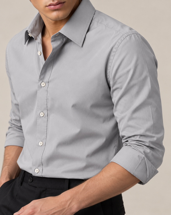 Ilyzly Ash Grey Classic Stain Plain Formal Shirt