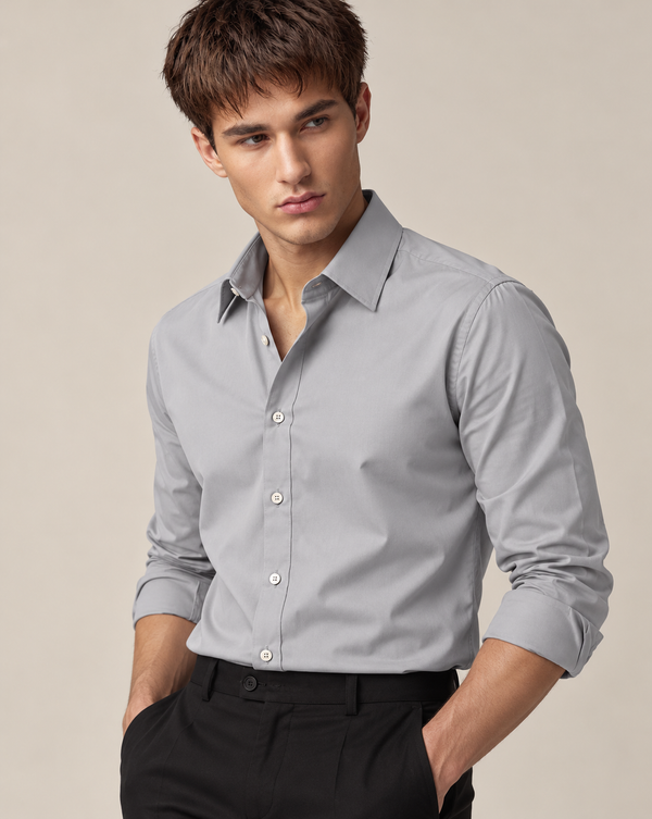 Ilyzly Ash Grey Classic Stain Plain Formal Shirt
