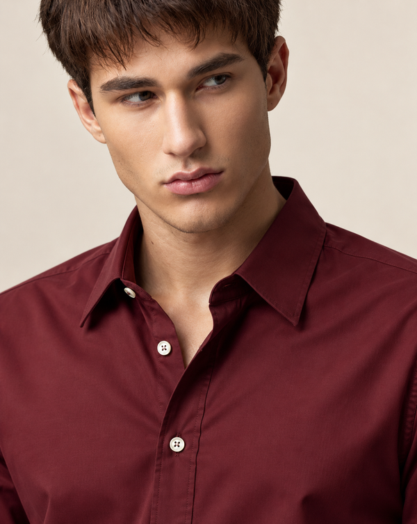 Ilyzly Burgundy Classic Plain Formal Shirt