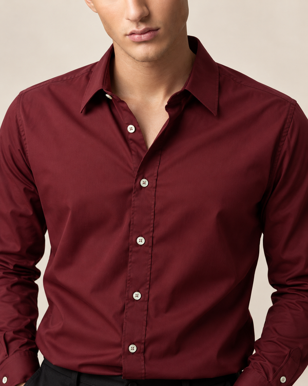 Ilyzly Burgundy Classic Plain Formal Shirt