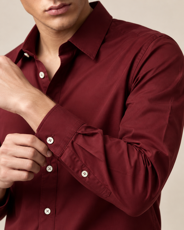 Ilyzly Burgundy Classic Plain Formal Shirt