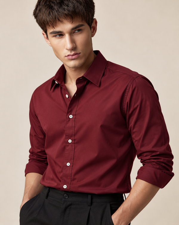 Ilyzly Burgundy Classic Plain Formal Shirt