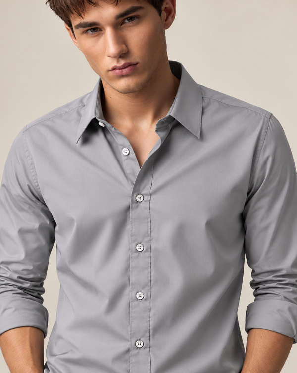 Ilyzly light Grey Classic Plain Formal Shirt