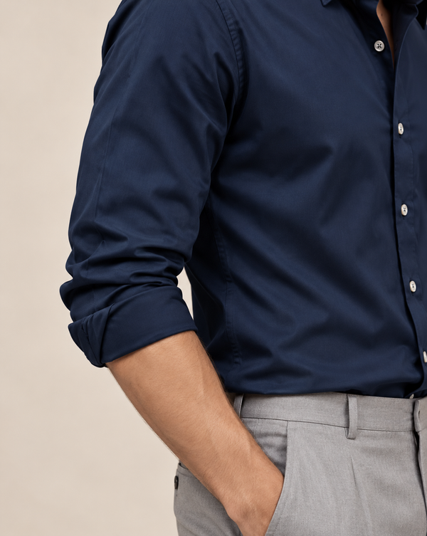 Ilyzly Dark Navy Classic Plain Formal Shirt