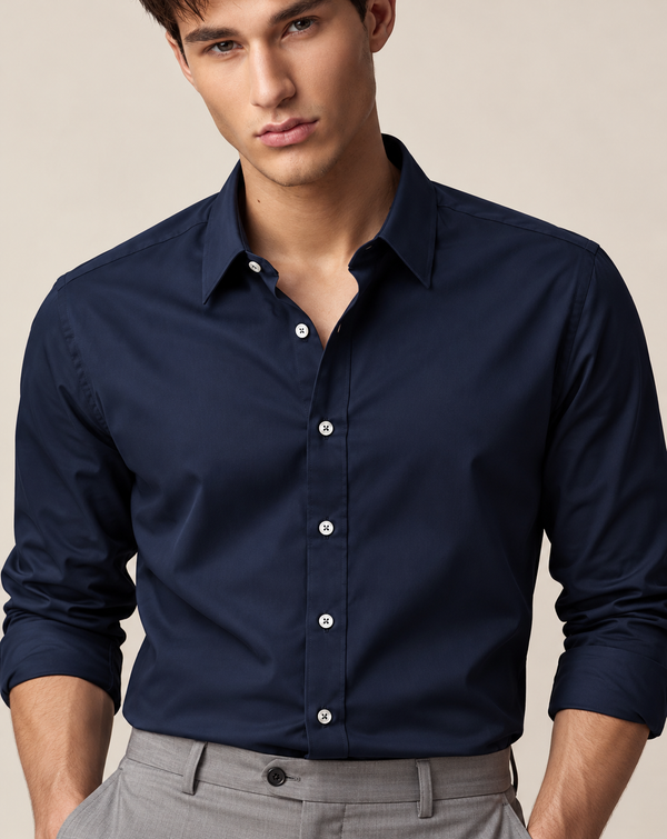Ilyzly Dark Navy Classic Plain Formal Shirt