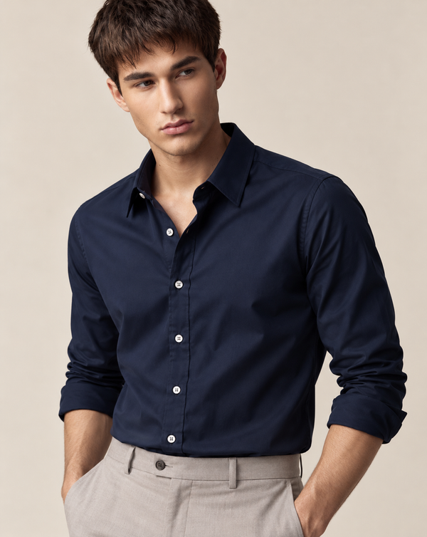Ilyzly Dark Navy Classic Plain Formal Shirt