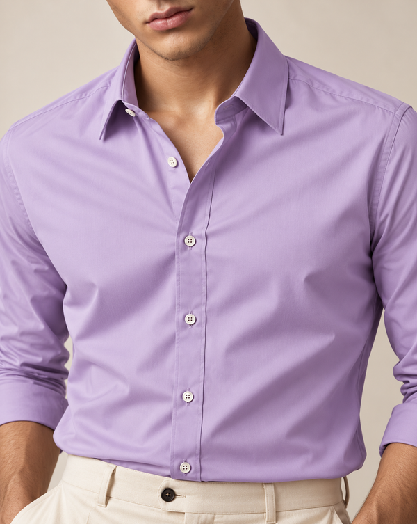 Ilyzly Light Purple Classic Plain Formal Shirt