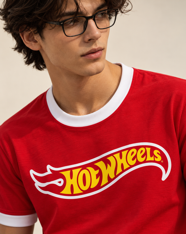 Red Hot Wheels Graphic Ringer Izi T Shirt