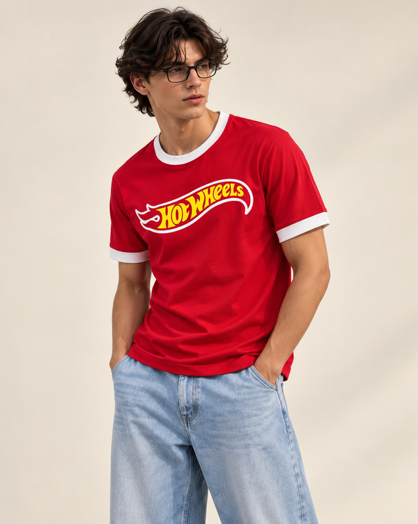 Red Hot Wheels Graphic Ringer Izi T Shirt