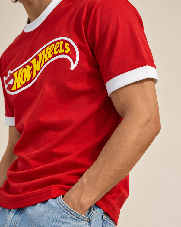 Red Hot Wheels Graphic Ringer Izi T Shirt