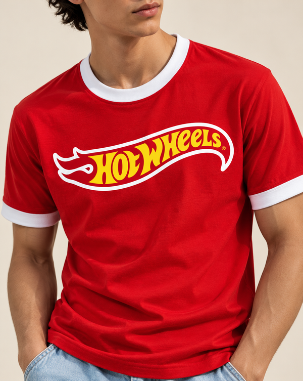 Red Hot Wheels Graphic Ringer Izi T Shirt