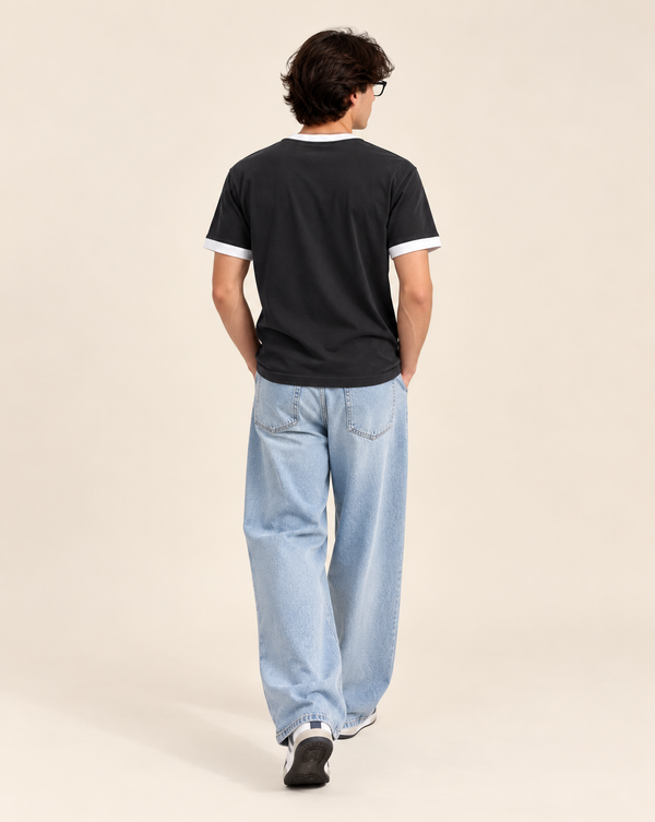 Black Walk In Graphic Ringer Izi T Shirt