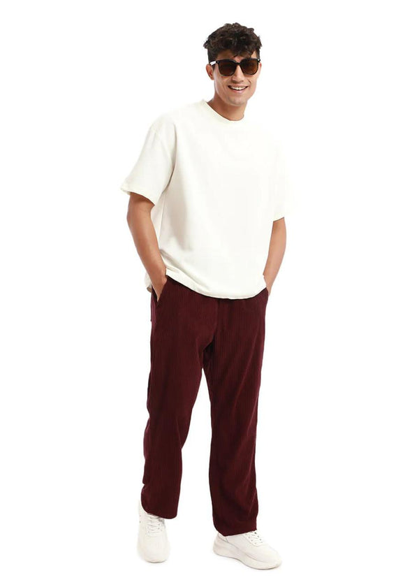 Maroon corduroy baggy trousers for men