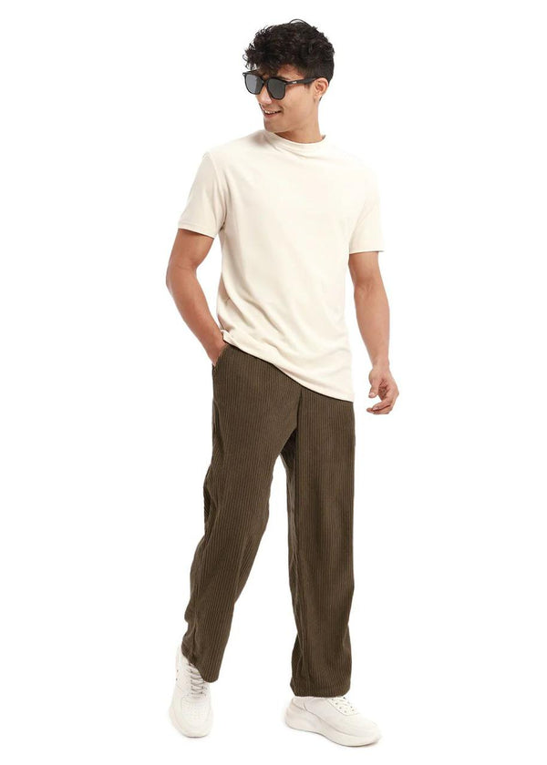 Brown corduroy baggy trousers for men