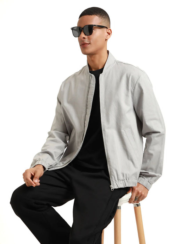 Grey dapper cotton linen zipper jackets
