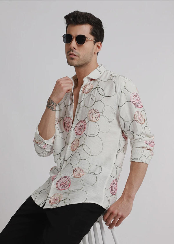 White circular embroidered shirt