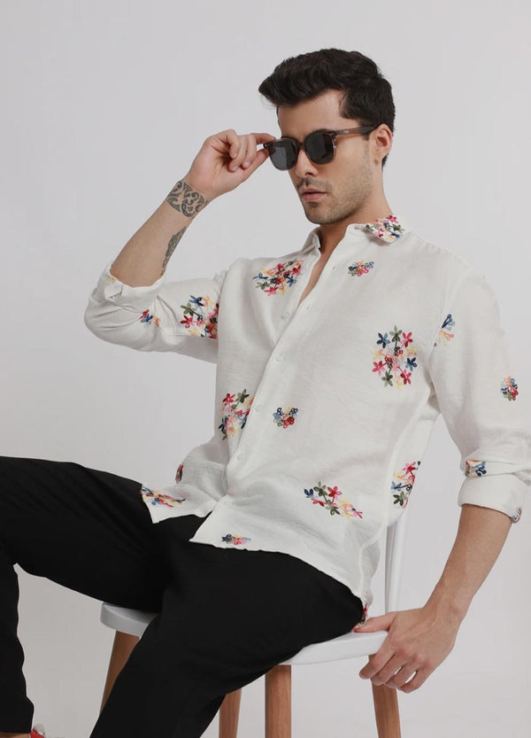 White floral embroidered shirt