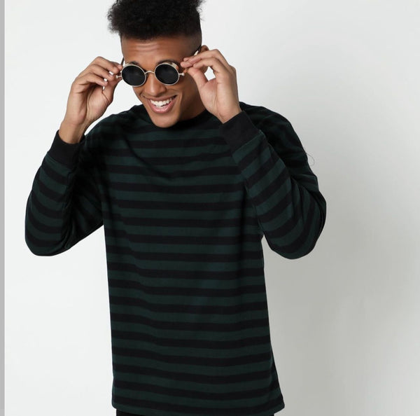 Green Full Sleeve Striped T-shirt For Men