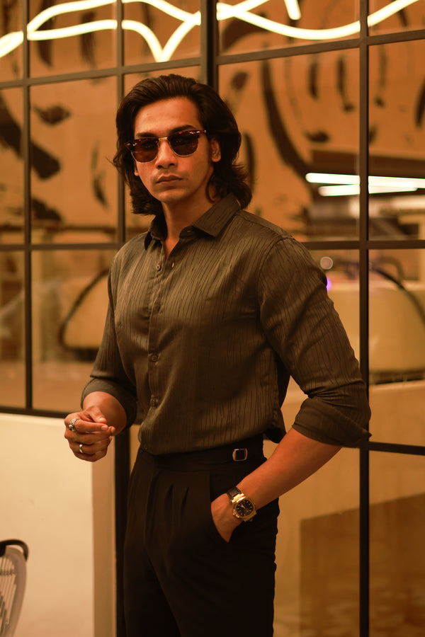 Grey Lines Pattern Designer Shirt