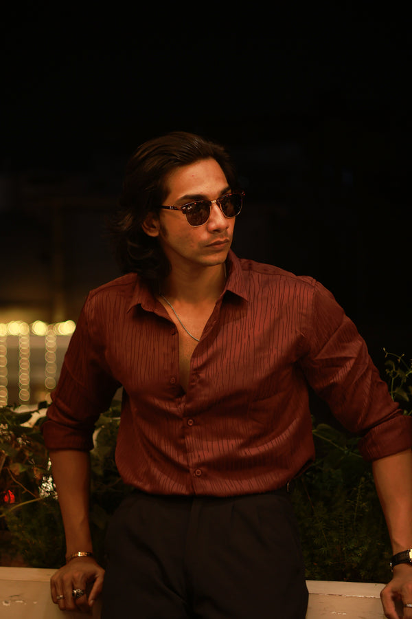 Maroon Lines Pattern Designer Shirt
