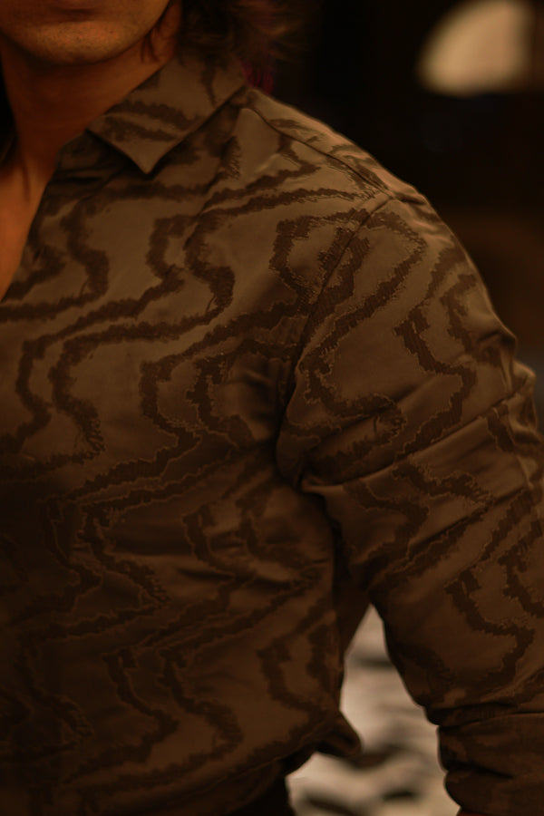 Grey Zig Zag Self Designer Shirt