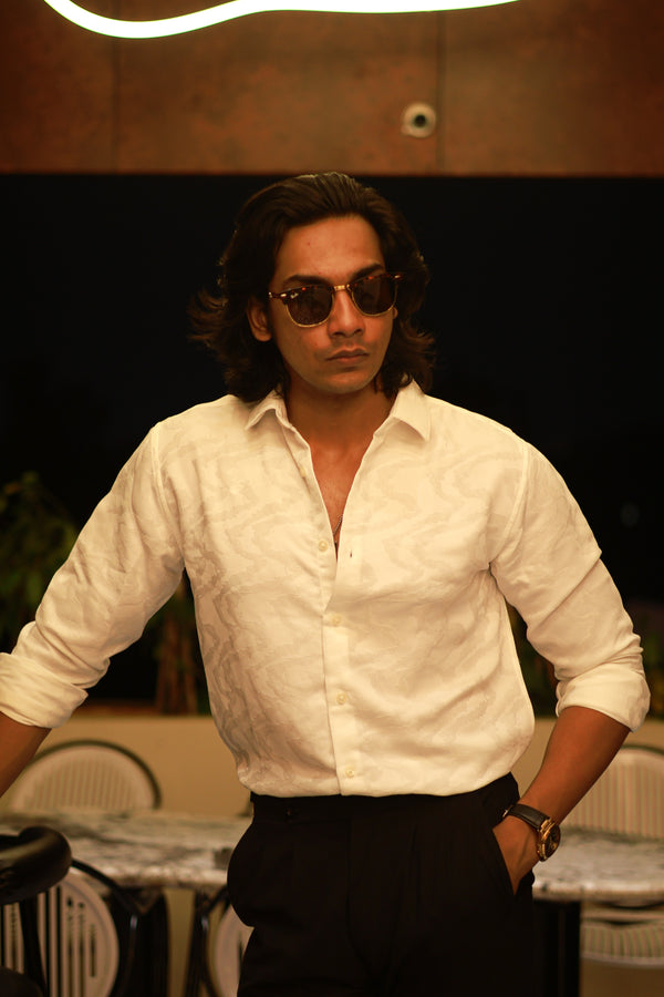 White Zig Zag Self Designer Shirt