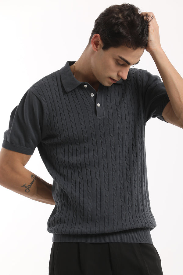 Grey Spiral Polo T-Shirt