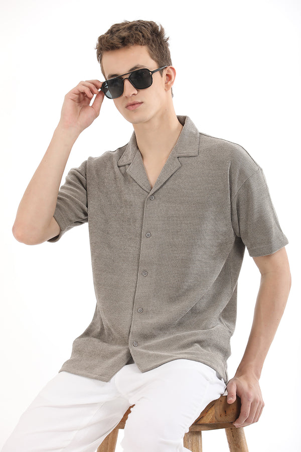 Grey Corduroy Cuban Collar Shirt