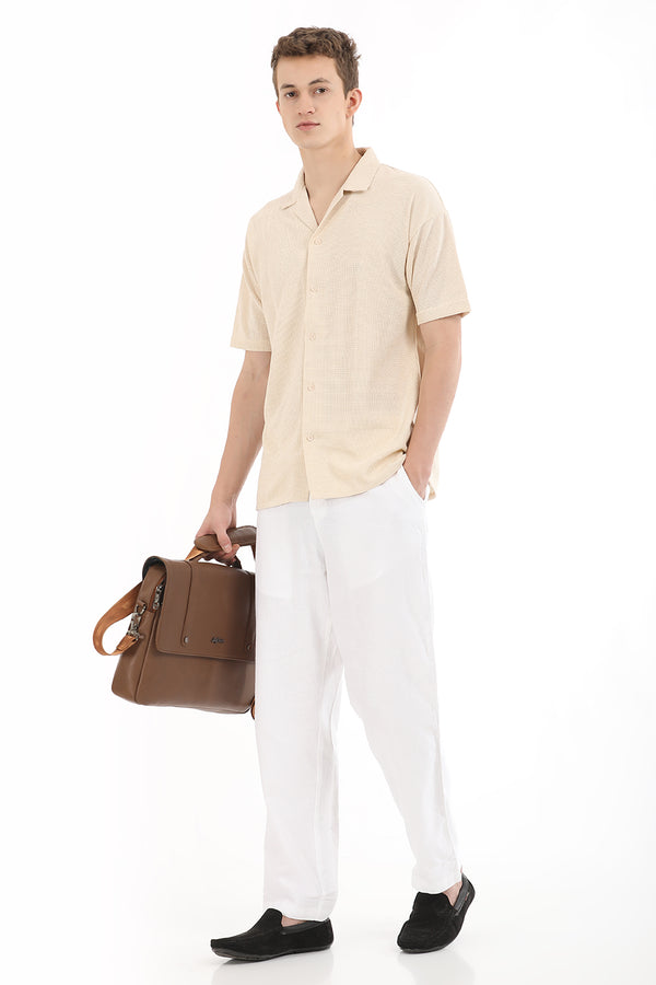 Cream Corduroy Cuban Collar Shirt